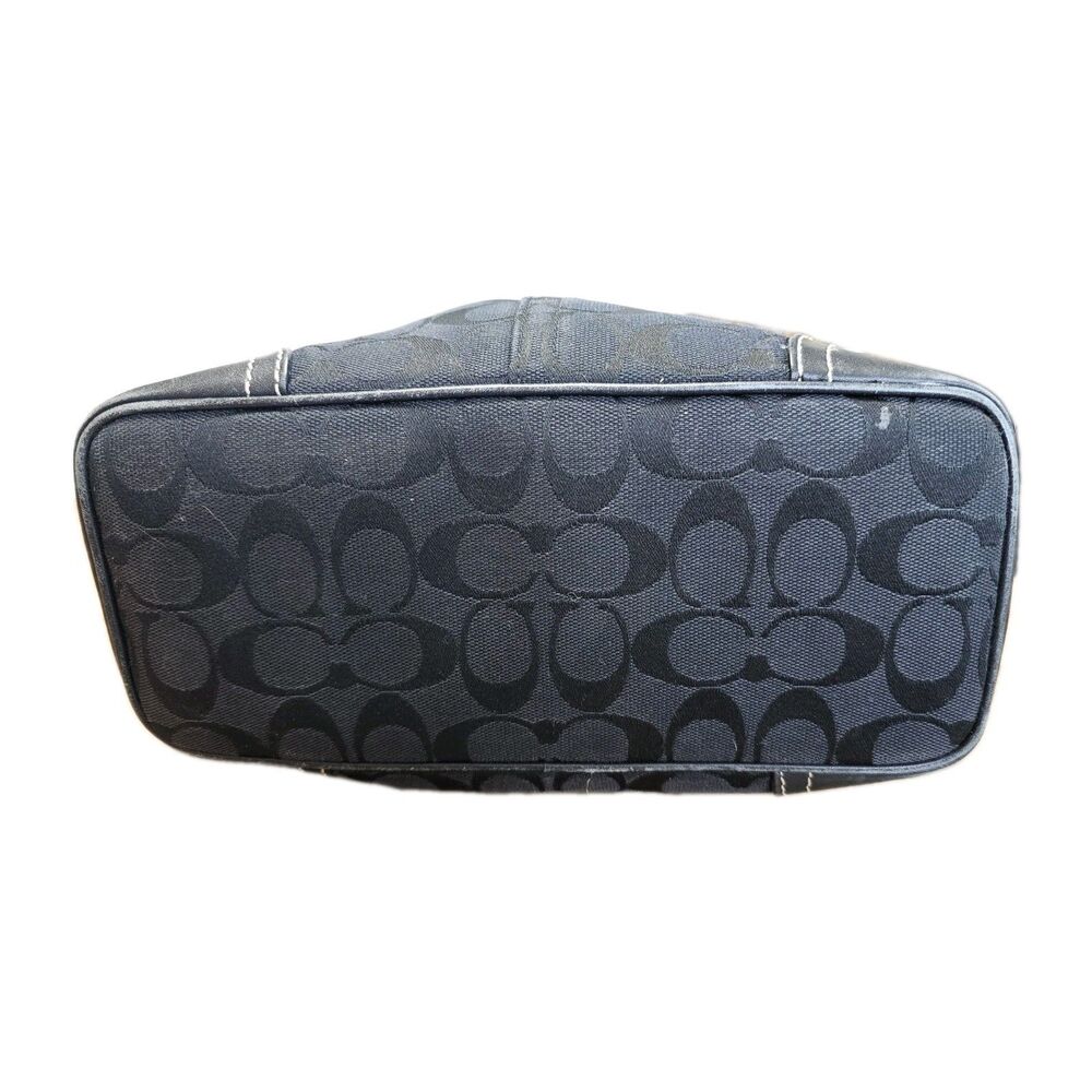 Vintage Coach Signature Black Jacquard Hobo Shoulder Bag Leather Trim Y2K - Picture 5 of 10
